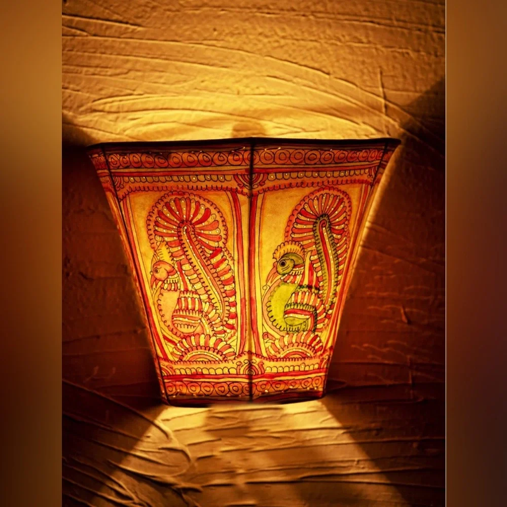 Exquisite leather Lamp shades(2) handmade by local artisans- Regal Peacock Motif